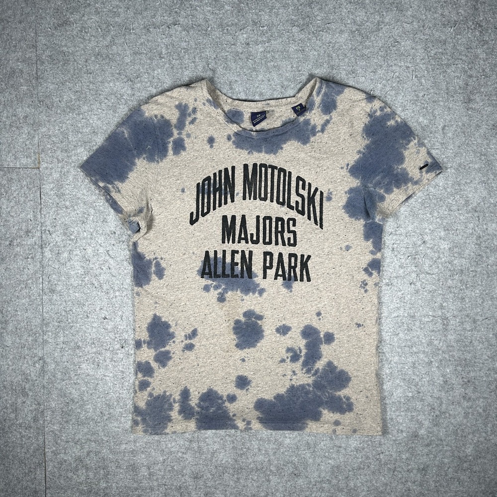 Scotch & Soda T-Shirt Mens Small Grey Blue Tie-Dye Varsity Print Distressed